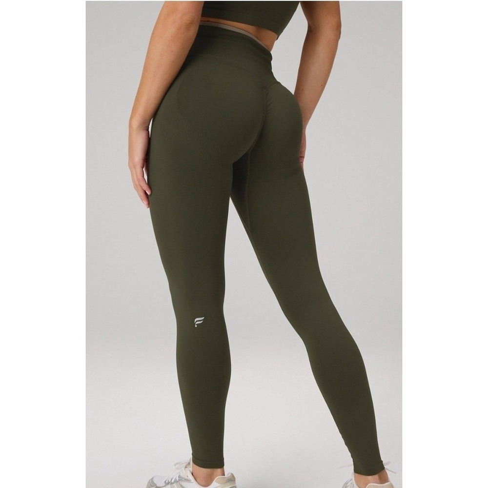Fabletics PureLuxe Leggings Womens Olive Green Excellent High Waisted Pockets